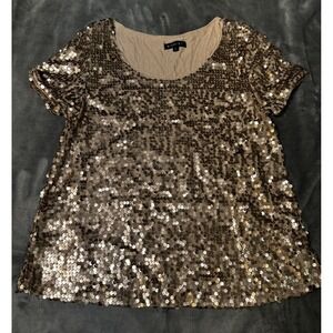 Wishlist Sequin‎ Top Womens Small Gold Short Sleeve Scoop Neck Party New Years